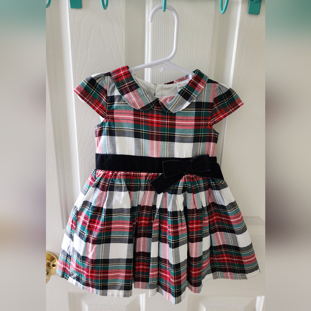 Carter's Christmas holiday baby toddler girl plaid dress 12 mo